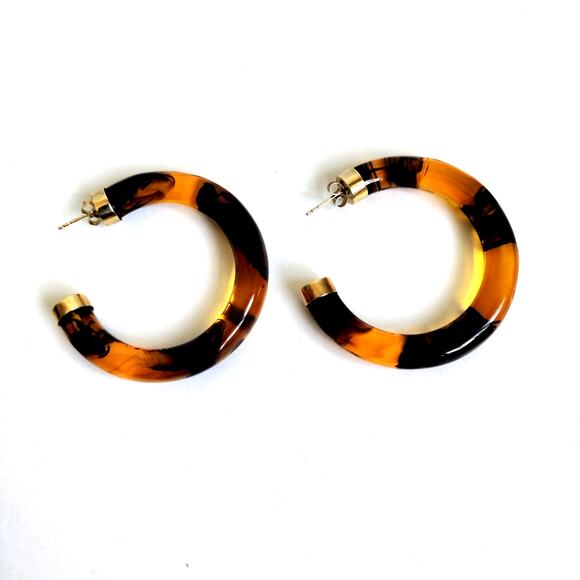 Vermeil Gold-Plated Sterling Base Tortoiseshell Resin Hoop Earrings 2" - Picture 9 of 9